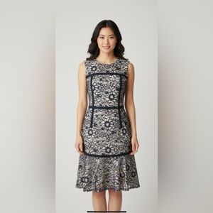 CAROLINA HERRERA DRESS navy and white lace dress size 8 LIKE NEW.  Worn ONCE